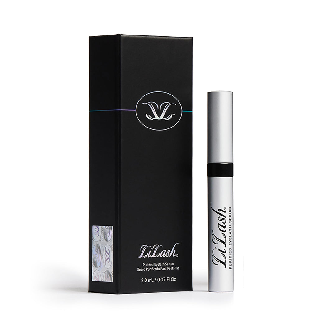 LiLash purified eyelash serum bottle close-up showing premium packaging for healthier lashes