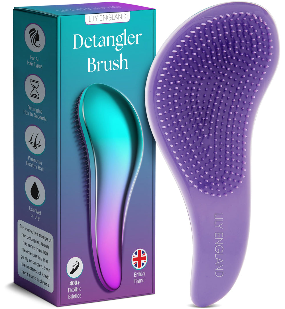 Lily England detangler brush closeup bristles for gentle detangling across all hair types.