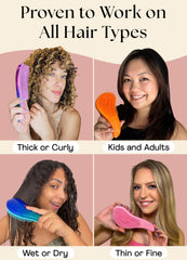 Lily England detangler brush shown on curly hair for smoother, knot-free curls.