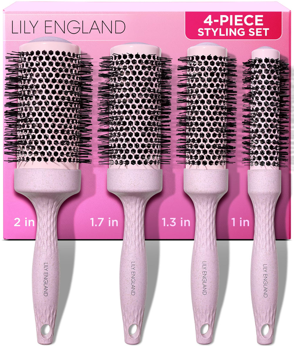 Lily England round blow dry brush set in pink, ideal for effortless at-home styling.