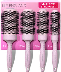 Lily England round blow dry brush set in pink, ideal for effortless at-home styling.