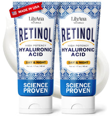 LilyAna Naturals Retinol Cream bottle front, lightweight anti-aging moisturizer for daily use.