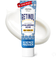 LilyAna Naturals retinol face cream jar shows rich texture for smoother skin.