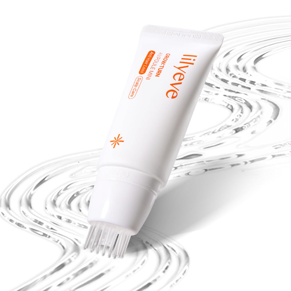 El serum lilyeve GROWTURN en botella fomenta crecimiento capilar suave.