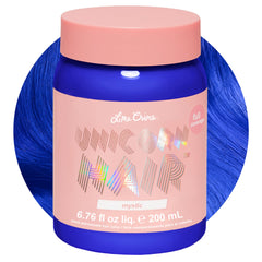 Lime Crime Unicorn Hair Dye Mystic Electric Blue bottle showcases vibrant color and vegan, cruelty-free formula