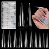LIONVISON 500Pcs stiletto nail tips in XL long clear half-cover for durable extensions