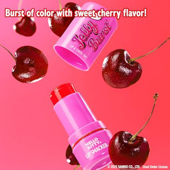 Swatches reveal buildable color and sweet cherry scent on Lip Smacker Hello Kitty So Jelly
