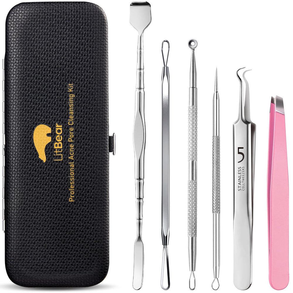 LitBear blackhead remover tools with leather case for organized, at-home pore cleansing.