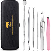 LitBear blackhead remover tools with leather case for organized, at-home pore cleansing.