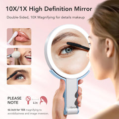 LitBear mirror with 3-color lighting for flattering true skin tones.