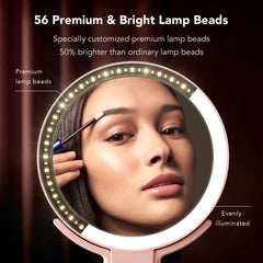 LitBear travel mirror opened at an angle for precise makeup application