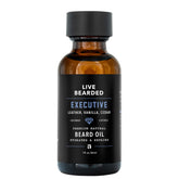 Live Bearded beard oil 1oz bottle with executive scent delivering hydration.