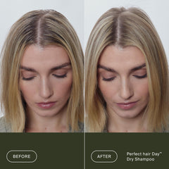 Living Proof Dry Shampoo applied to hair roots for lift.
