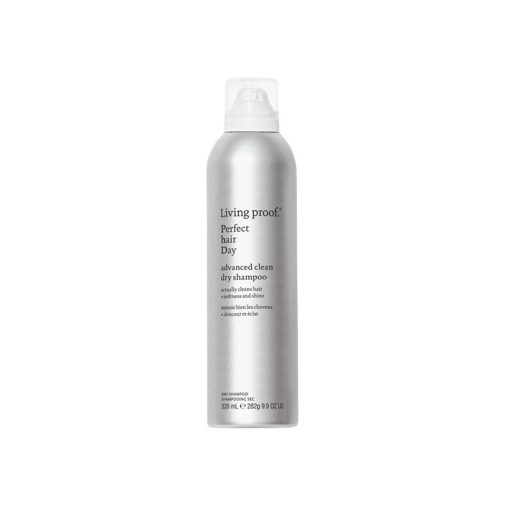 Living Proof phd dry shampoo bottle shows oil absorption for refreshed hair.