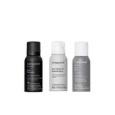 Living Proof travel bundle packaging highlights on-the-go hair care benefits.