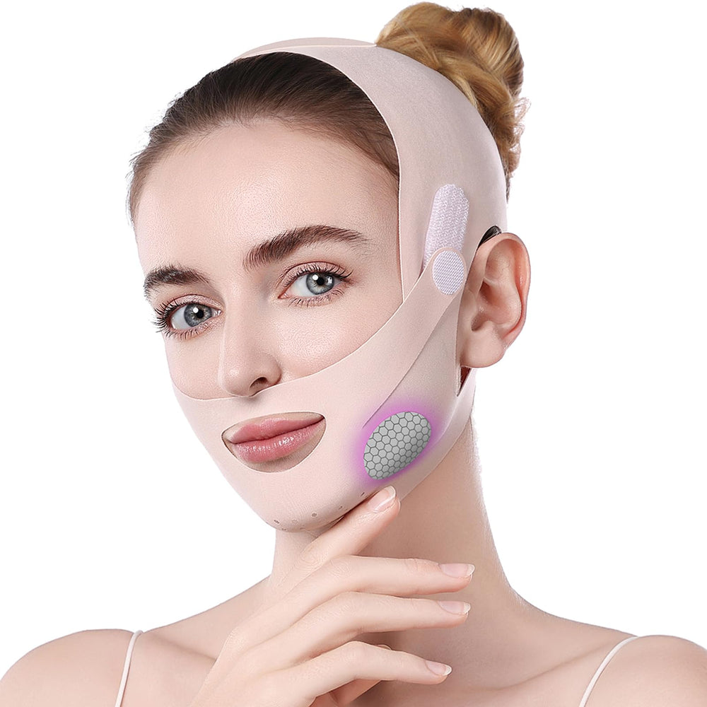 Lixuee chin-strap sleeping view shows gentle jawline support for overnight contouring.