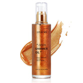 Liyalan Shimmer Body Oil bronze-gold bottle gleam for radiant glow.