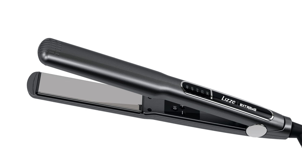 Lizze Extreme professional straightener with nano titanium plates close-up for silky smooth hair.
