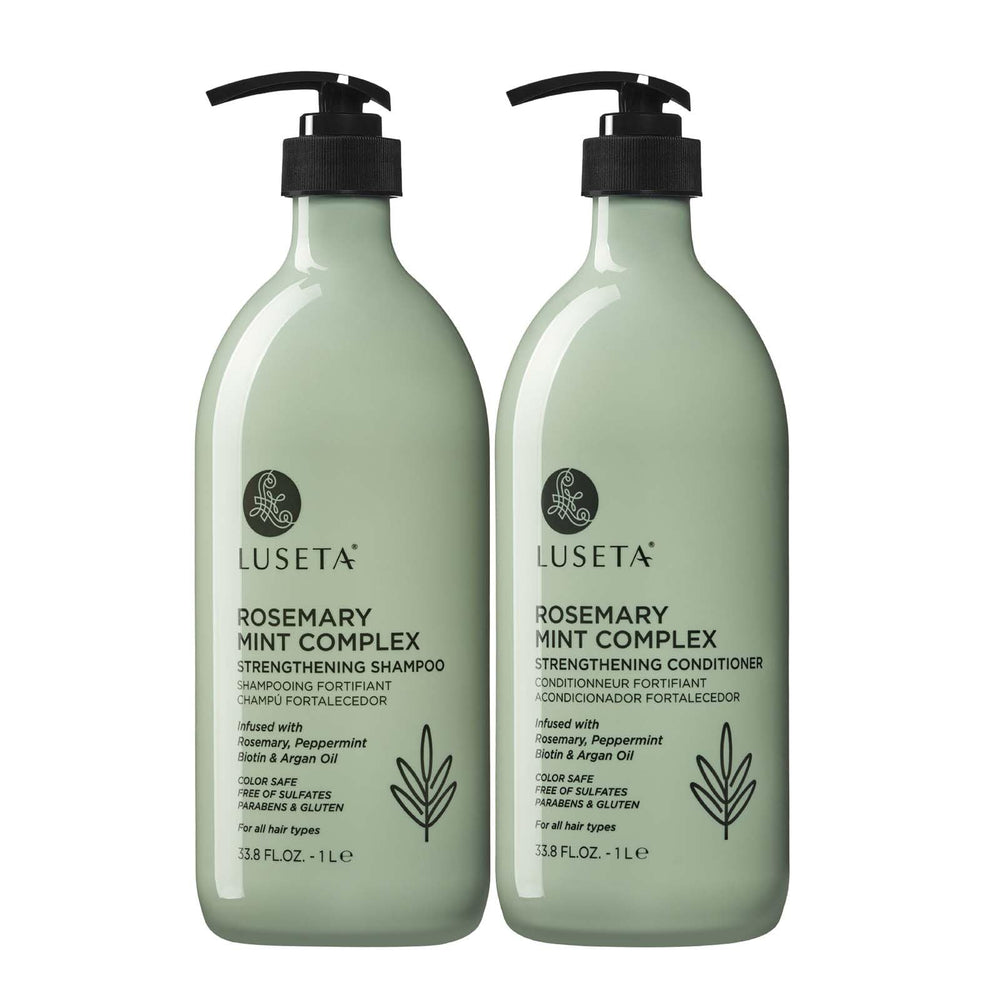 Luseta Rosemary Mint strengthening shampoo bottle for smoother, shinier hair.