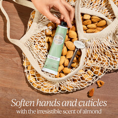 L'Occitane Almond Delicious Hands cream back label showing ingredients for daily nourishment.