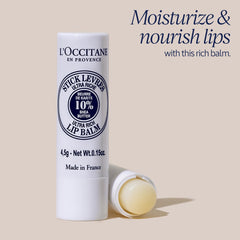 Loccitane bálsamo labial karité con aplicador retráctil para uso diario.
