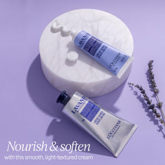 L'Occitane Lavender Hand Cream close-up showing shea butter and lavender ingredients