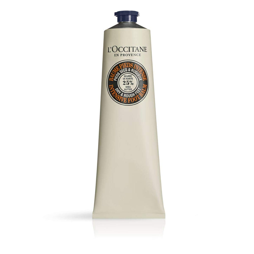 L'Occitane foot balm jar shows rich texture for dry feet.