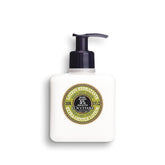 L'Occitane Shea Butter Verbena lotion bottle demonstrates refreshing citrus hydration for daily hand care.