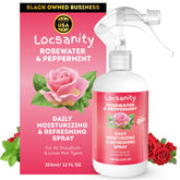 Locsanity Daily Moisturizing Spray bottle with rose water for hydrating locs and scalp.