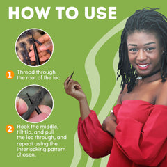 Locsanity interlocking tool fine tip assists clean parting and hair alignment.