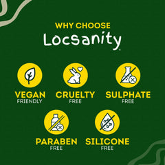 Locsanity label closeup shows natural ingredients and plant-based care.