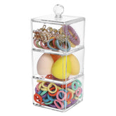 LOHRYVIO hair accessories organizer with three stackable compartments for easy accessibility
