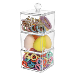 LOHRYVIO hair accessories organizer with three stackable compartments for easy accessibility