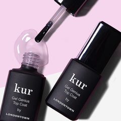 LONDONTOWN Kur Gel Genius Top Coat bottle with ultra-glossy finish