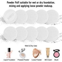 LOOKSEVEN powder puff white with ribbon grip enables controlled powder application.