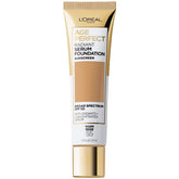 L'Oréal Paris Age Perfect Foundation SPF50, bote beige cálido, cobertura ligera y natural.