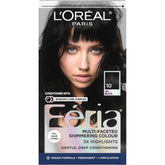 L’Oréal Paris Feria Jet Black 10 application reveals rich, long-lasting color on dark hair.