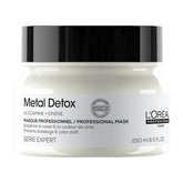 L’Oréal Metal Detox mask bottle front, protecting color and delivering nourishment.
