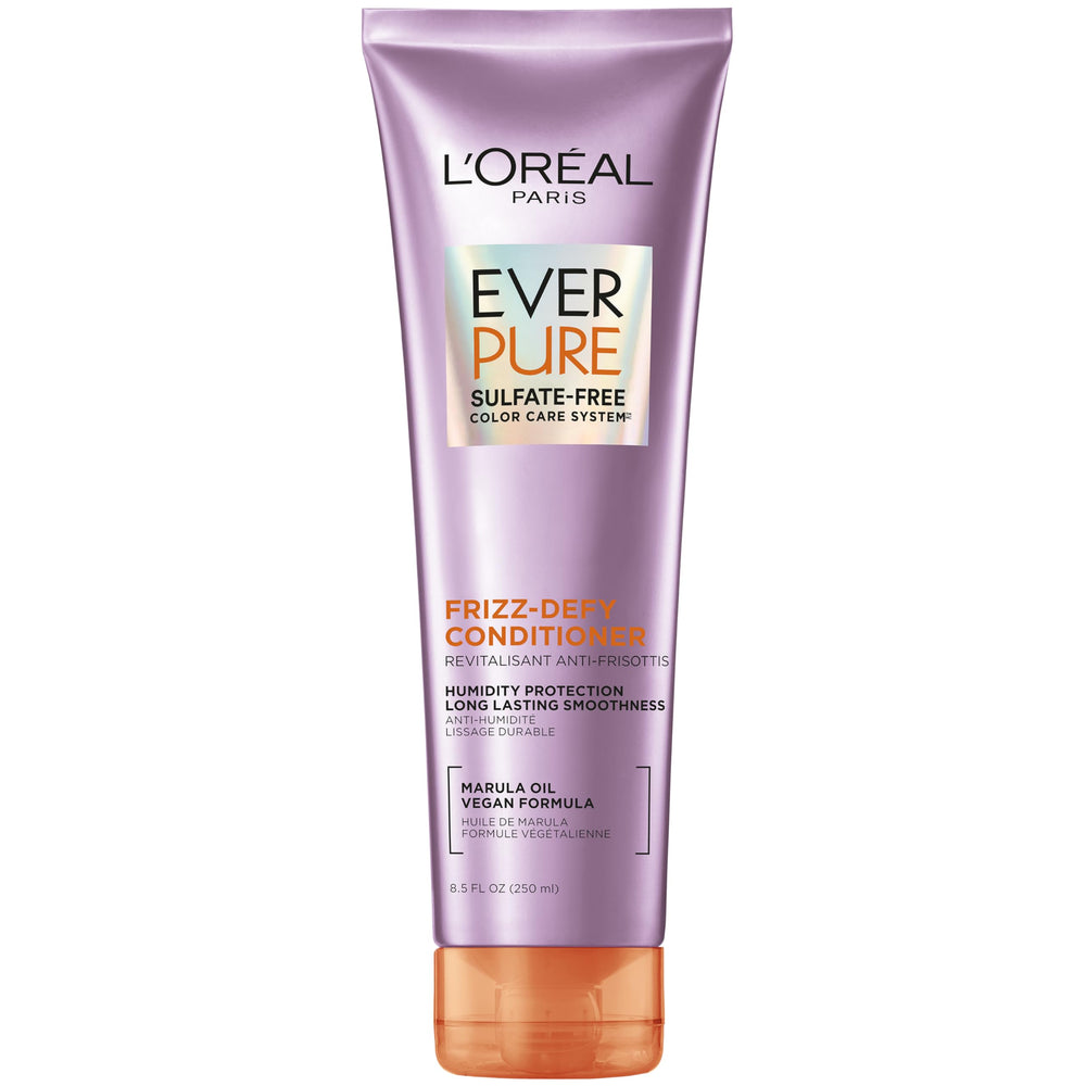 Acondicionador Frizz Defy de L'Oreal Paris, botella visible y defensa contra el encrespamiento