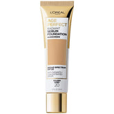 L'Oreal Paris Age Perfect Radiant Serum Foundation bottle closeup for natural, even coverage