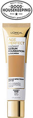 L'Oreal Paris Age Perfect Radiant Serum Foundation SPF 50, aplicación suave para tono uniforme y natural.