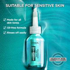 L'Oreal Paris Bright Reveal exfoliant peel packaging front highlights dermatologist validated formula