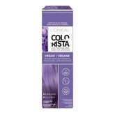 L'Oreal Paris Colorista Purple color-depositing hair mask close-up showing vibrant purple on light blonde.