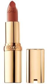L'Oréal Paris Colour Riche lipstick close-up with creamy satin finish and argan oil conditioning.