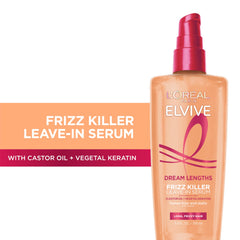 L'Oreal Paris Elvive Dream Lengths Frizz Killer Serum dispensing cap enables precise, mess-free application.