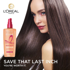 L'Oreal Paris Elvive Dream Lengths Frizz Killer Serum texture close-up shows lightweight, non-greasy feel.