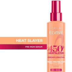 Elvive Dream Lengths Heat Slayer spray dispense demonstrates easy application for long hair