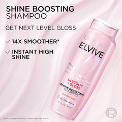 Gloss-boosting routine step-by-step shine visualization from Elvive Glycolic + Gloss.