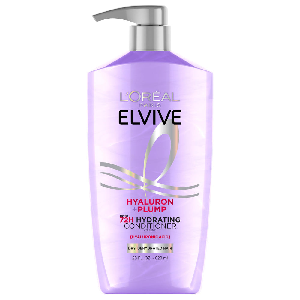 Acondicionador Hyaluron Plump de L'Oreal Paris, botella frontal, cabello seco más suave.