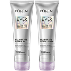 L’Oréal Paris EverPure Silver Care shampoo bottle highlighting a sulfate-free formula for bright gray hair